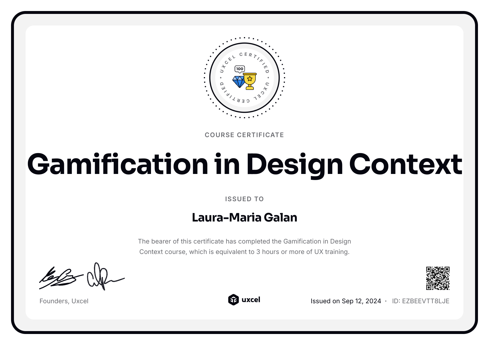 Laura-Maria Galan's certificate